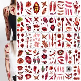 Tattoo Transfer 10Pcs/set Halloween Bloody Wound Tattoo Stickers DIY Simulation Scar Tattoo Skull Blood Palm Print Horror Halloween Party Decor 240426