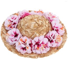 Dog Apparel Pet Flower Straw Spring Summer Woven Costume Accessory Size S (Pink Random Style Of The