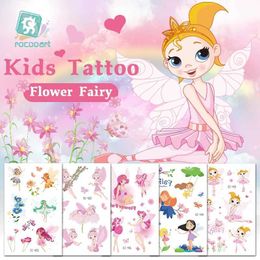 Tattoo Transfer Rocooart Flower Fairy Tattoo For Kids Cute Fake Taty Children Tatouage Temporaire Body Art Waterproof Temporary Tattoo Stickers 240427