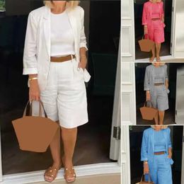 Women's Two Piece Pants Summer Fashion Solid Color Two Piece Womens Casual Coat Elastic Waist Shorts Loose Dress Womens Pendant Mujer Y240426