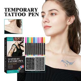Tattoo Transfer Temporary Tattoo Pen with Tattoo Stencils Tattoo Set Skin Friendly 10-Count Pack of Assorted Colors Easy To Clean for Women Men 240426
