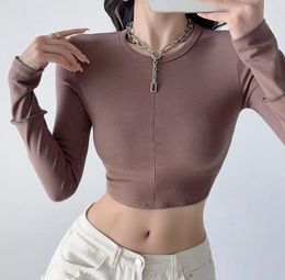 Women's T Shirts Pure Desire Early Spring Designer Model Patchwork Cuff Tight Top T-shirt Long Sleeves Inner Wear Short High Waist Bottoming