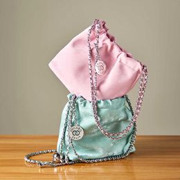 Style Chinese Silk Cowhide Garbage Bag Chain Womens Single Shoulder Crossbody Small Large Capacity Bucket Trendy