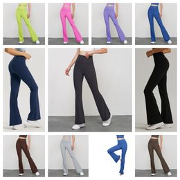 LUL Women Yoga Flared Pants Grooved Long Ladies High Waist Slim Fit Belly Bell-bottom Trousers Shows Legs Yoga Fitness Net Solid Colour