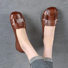 Casual Shoes 2024 Braid Cutout Loafers Women's Brown Moccasins Female Vintage Slip On Leisure Retro Flats