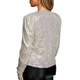 New designer Lady Chic Glitter Sequined Jacket Coat Women Shiny Autumn Puff Long Sleeve Cardigan Elegant Female Clubwear