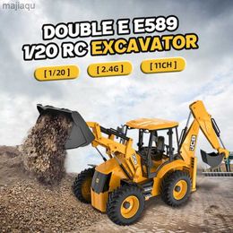 Electric/RC Car 1/20 RC Car Dual E E589 2.4G 11CH Excavator Remote Control Model JCB Backhoe Loader Light Sound Construction Truck ToyL2404