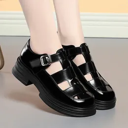 Casual Shoes Roman Fashion Anti-slip Sandals Women Spring 2024 Soft Leather Openwork Hole Breathable Platform Gladiator