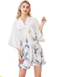 Women's Sleepwear Sexy Flower Women Satin Robe Bride Bridesmaid Wedding Robe Dressing Gown Nightgown Slpwear Lingerie Kimono Bathrobe M L XL XXL Y240426