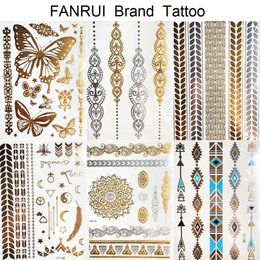 Tattoo Transfer Golden Metallic Bracelet Temporary Tattoo Henna Mandala Flower Girl Tattoo Stickers Indian Chain Women Arm Flash Fake Tatoos Leg 240426