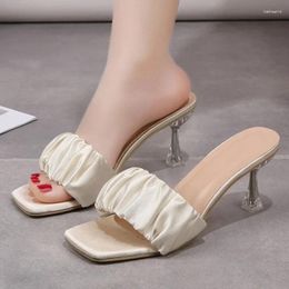 Slippers Summer Women Shoes High Heels Sexy Black Peep Toe Plus Size Indoor House Zapatillas Mujer