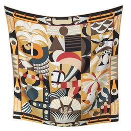 90 100% Silk Scarf Neckerchief Large Square Silk Wraps Shawl Cape Autumn Printing 240412