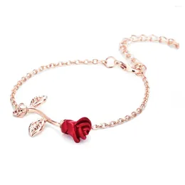 Charm Bracelets Vendimia Cute Romantic Beauty Red Rose Pendant For Women Girl Flower Party Fashion Jewellery Gift