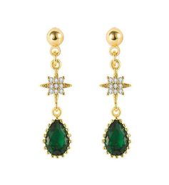 Dangle Chandelier Vintage Fashion Stars Green Crystal Emerald Gemstones Drop Earrings For Women Gold Colour Jewellery Bijoux Party 9354197