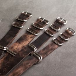Onthelevel Leather Nato Strap 20mm 22mm 24mm Zulu Strap Vintage First Layer Cow Leather Watch Band With Five Rings Buckle #E CJ191238g
