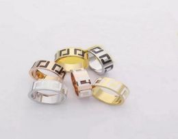 Fashion Titanium Steel Rings Engraved F Letter With Black White Enamel Fashion Style Men Lady Women 18K Gold Wide Ring Jewelry Gif4493238