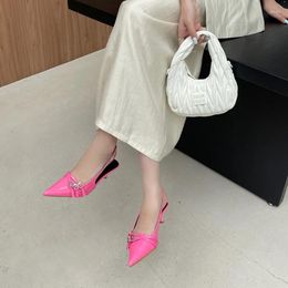 Dress Shoes Orange Ladie Pumps Pink High Heels Sexy Pointed Toe Slingback Women Belt Buckle Low Heel Summer Office Blue