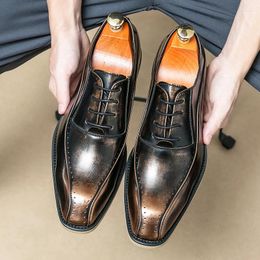 Casual Shoes Business For Men Dress Lace Up Formal Black Patent Leather Brogue Male Wedding Party Office Oxfords