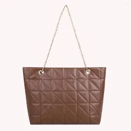 Totes Women Grid Quilted PU Leather Handbag Lady Solid Color Chain Shoulder Bag