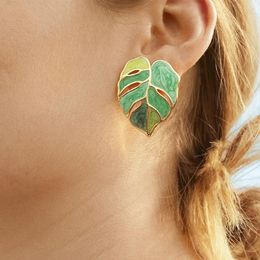 Stud Earrings Korean Style Plant Green Leaf Enamel Drop For Women Temperament Fashion Statement Party Banquet Jewellery