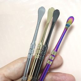 SS Rainbow Silver Metal Wax Dab Tools Smoking Accessories Double Headed 122mm Tobacco Spoon Paste Clean Atomizers Dry Herb Dabber Nail quartz Banger Bongs
