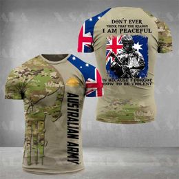 Tactical T-shirts Australian Army Skull Graphic Mens T-shirt Australian Flag Veterans T-shirt Soldier Forest Camo T-shirt 240426