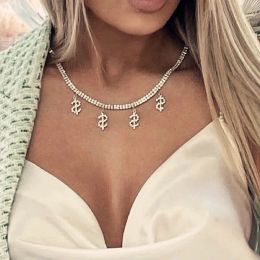 Necklaces 2021 New Fashion Silver Color Cubic Zirconia "S" Pendant Choker Necklace For Women Elegant Crystal Dangle Necklaces Jewelry