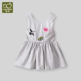 Girl's Dresses LABI Baby Cute Sleeveless Dress Suitable for Girls Summer Preschool Cotton Dress Cartoon Stripe Pattern Thin Clothes Childrens ClothingL2405