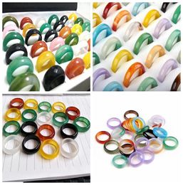 whole 50Pcs 6mm 8mm agate rings fashion band Jewellery multi Colour wedding stone ring for man women9981749