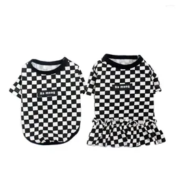 Dog Apparel INS Pet Spring And Summer Thin Checkerboard T-shirt Skirt Bear Small Clothes Cat