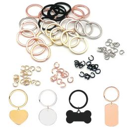 Tags 100Pcs Key Chain Key Ring Round Flat Line Pet Collar Keychain Holder For Jewellery ID Tag Making Wholesale DIY Day Gift Accessorie