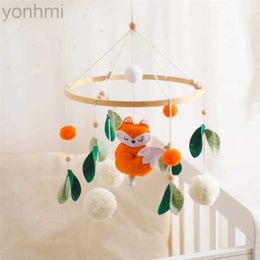 Mobiles# Baby Rattles Crib Mobiles Toy Cartoon Fox Shape Wooden Mobile Newborn Music Bed Bell Hanging Toy Holder Bracket Infant Crib Gift d240426