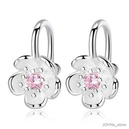 Charm Korea Style Crystal Cherry Blossom Flower Clip on Earrings Without Piercing for Girls Party Sweet Silver Colour No Hole Ear Clip