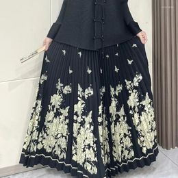 Skirts Miyake Retro Style Fashionable Butterfly Print Elegant Half Skirt Women's Elastic Waist Medium Length Pleated