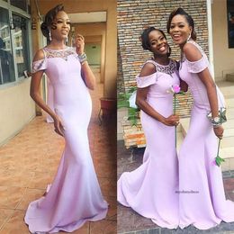 Nedime Elbiseler Lavanta Afrikalı Kızlar Seksi Denizkızı Sheer Boyun Kapağı Kollu Uzun Onur Gowns Düğün Konuk Akşam Balo 2024