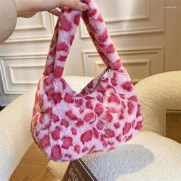 Totes Fashion Women Cow Print Mini Shoulder Bags Female Winter Plush Underarm Leopard Zebra Pattern Fluffy Tote Small Purses