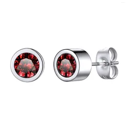 Stud Earrings U7 5mm Round Birthstone For Man Woman Stainless Steel Simple Birthday Gift Daily Couple Jewellery