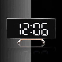 Clocks LED Digital Alarm Clock Curved Screen Mirror Silent Electronic Clock Bedroom Desktop Large Screen Home Decor Supplies