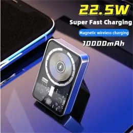 Chargers 10000mAh Magnetic Power Bank 15W Wireless Fast Charger Stand 5000mAh Portable Transparent External Battery for iPhone 14 Samsung