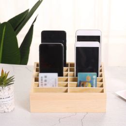 Bins Wooden Mobile Phone Organiser Clear Texture Light And Convenient Large Capacity Stable And Thick Wooden Storage Box