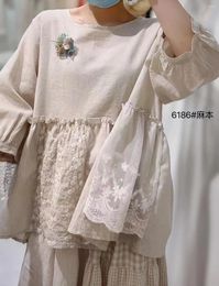 Women's Blouses Summer In Tops For Women O-Neck Japan Mori Girl Cotton Linen Shirt Loose Wide Lolita Cute Pullover Blusa Feminina Coat