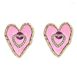 Stud Earrings ZHINI Bohemia Resin Heart For Women Vintage 5 Colours Zircon Crystal Earring Statment Jewellery Gift