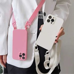 Cell Phone Cases Crossbody necklace with drawstring soft silicone phone case suitable for iPhone 15 13 12 11 14 Pro X XR XS Max 7 8 Plus back cover J240426