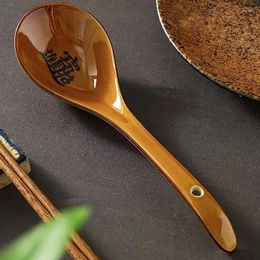 Spoons Ceramic Soup Spoon With Retro Style Attracting Wealth And Treasures Long Handled Restaurant Tableware
