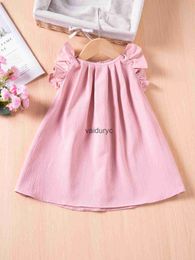 Girl's Dresses Summer Girls Dresses Solid Color Cute Little Fly Sleeve Dresses 0-5Y Multicolor Peplum Dresses Kids Dresses for Girls H240509