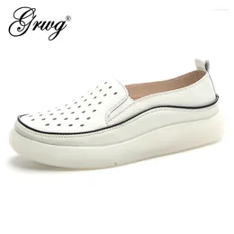 Casual Shoes GRWG 2024 Women Genuine Leather Flat Loafers Slip On Summer Moccasins Ladies Mother