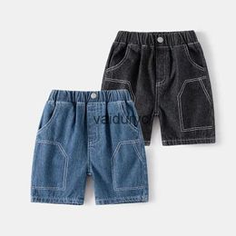 Shorts New Summer Kids Denim Shorts Boys Simple Fashion Jeans Girls Outwear ldren Trousers 2-6Y H240426