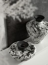 Vases Black And White Splashed Ink Vase Nordic Decoration Home Handmade Ceramic Flower Arrangements Countertops Homestays Els