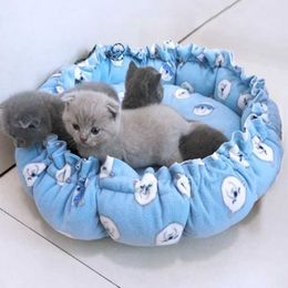 Cat Carriers Crates Houses Round Cat Bed Plush House Chief Pet Bed Cat Mat Dog Mat Warm Home Washable Dog Sofa Soft Sleep Pet Accessories 240426