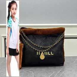 Kids Bags CC Bag 22B Womens Suede Nubuck Rubbed Plush Teddy 22 Shopping Bags With Pouch Coin Lucky Charm Gold Metal Hardware Matelasse Chain Shoulder Hnadbags Large Ca